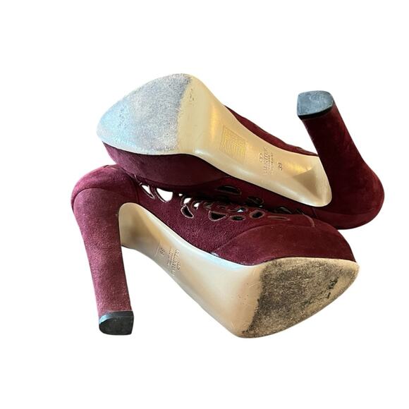 Valentino Garavani Burgundy Suede Cutout Platform High Heel Booties EU 39 US 9 - Picture 9 of 11